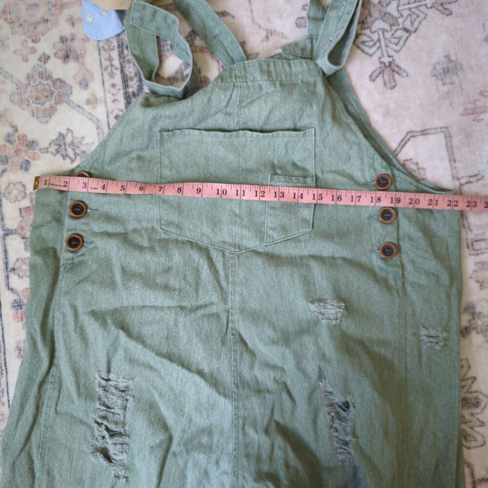 Three Bird Nest Sage Green Women's Denim Overalls Dress - Picture 12 of 12